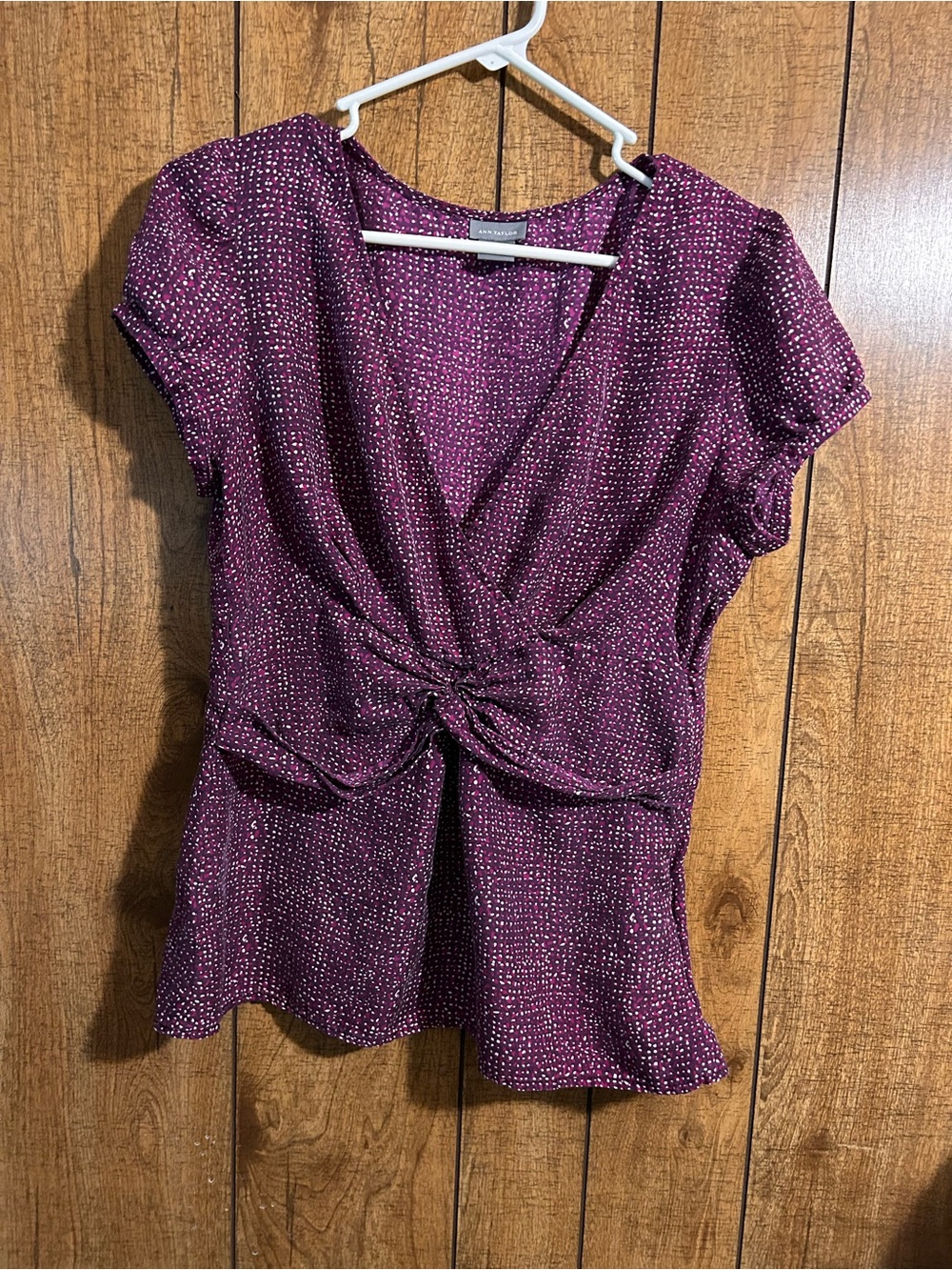 Ann Taylor Purple Knot-Front Short Sleeve Blouse